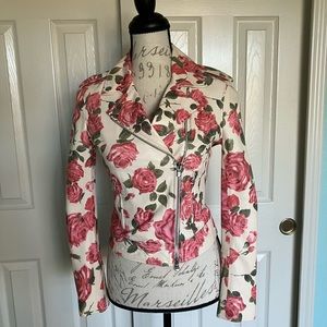 NWT L’AGENCE leather moto jacket lambskin soft with rose print XS